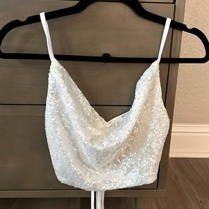 White Sequin Tie-Back Crop Top